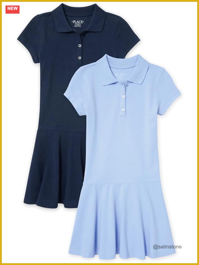 Girls Pique Polo Dress Pack Of 2 Cotton Short Sleeve Classic Collar